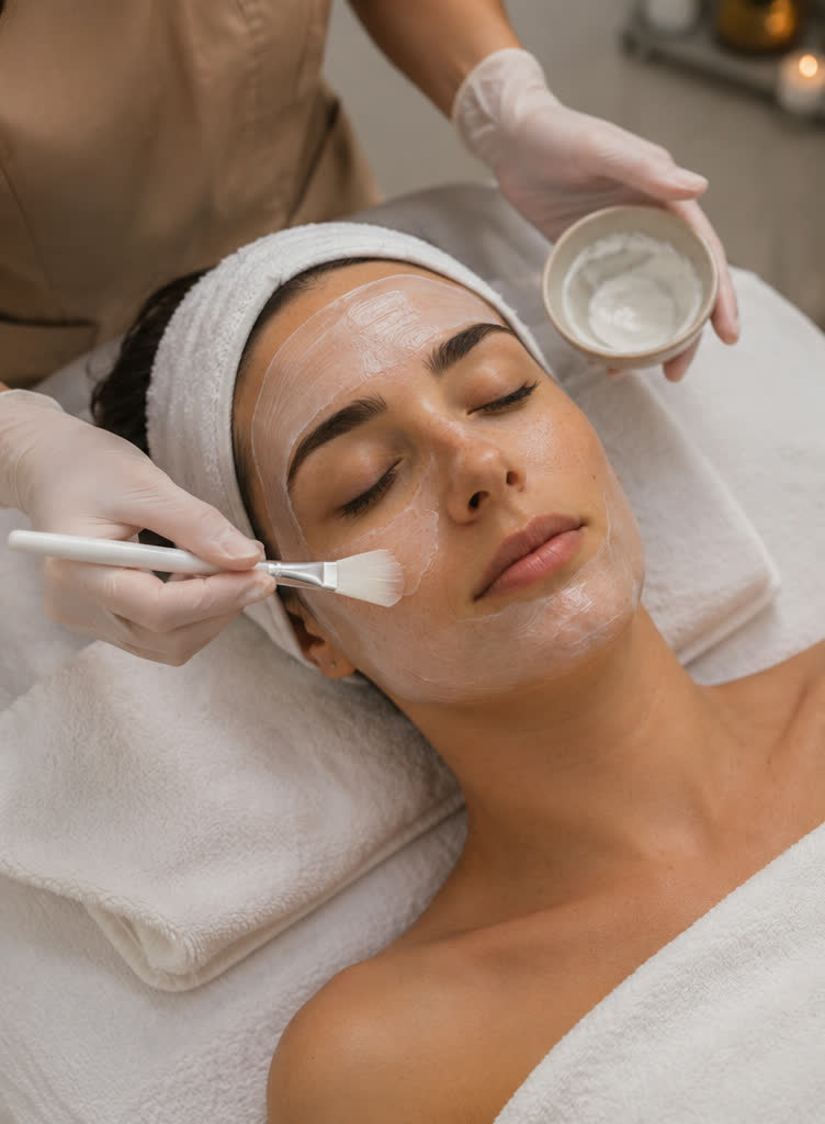 Mascarilla extendida por todo el rostro con brocha