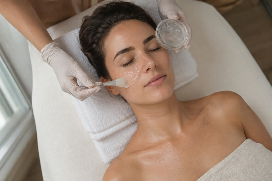 Mascarilla facial aplicada con brocha